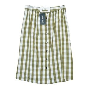 ModCloth A-line Skirt 10 NWT Green Gingham Plaid Retro Belted Button Front